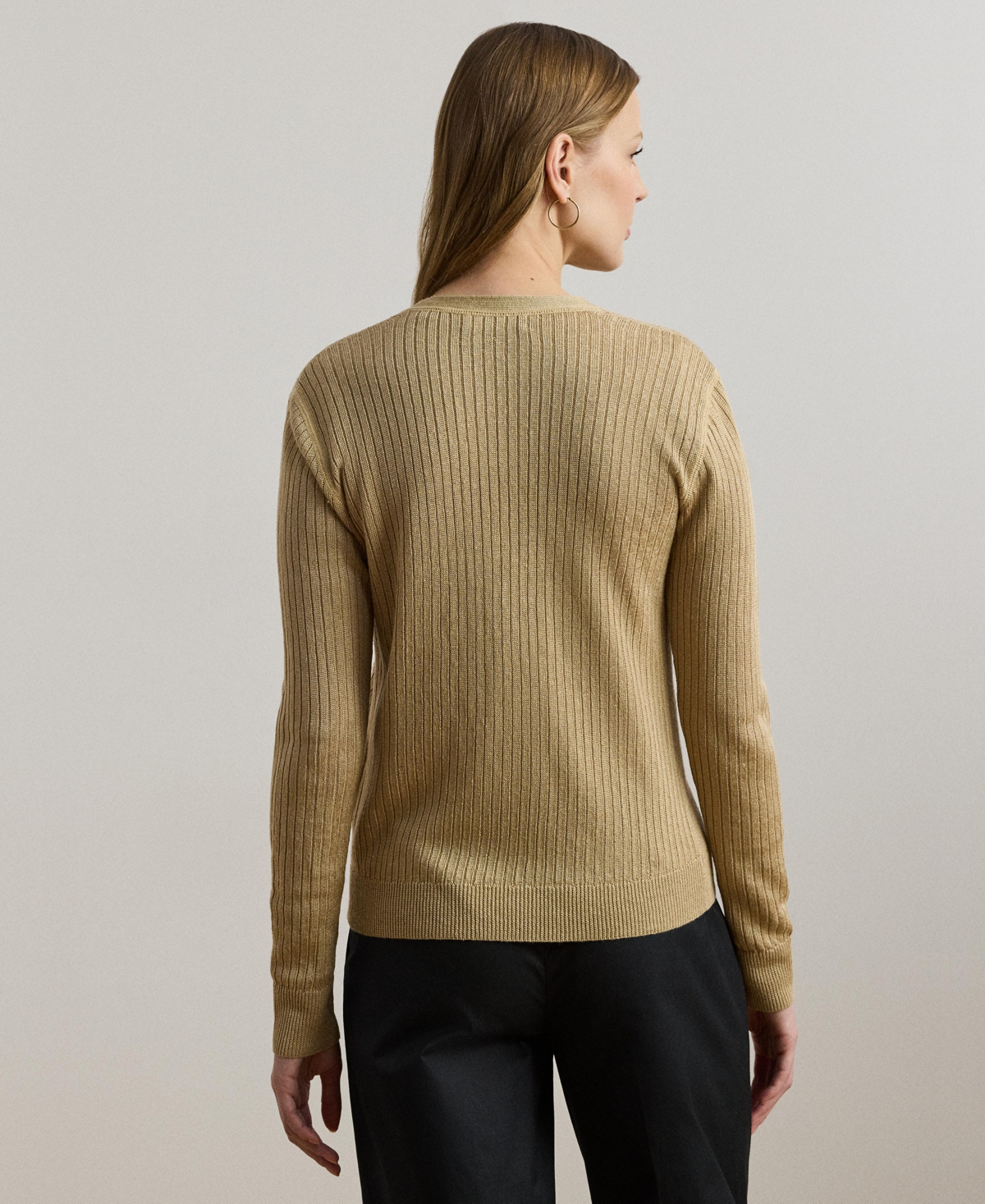 Ralph Lauren Women's Rib-knit Linen-blend V-neck Cardigan In Brown
