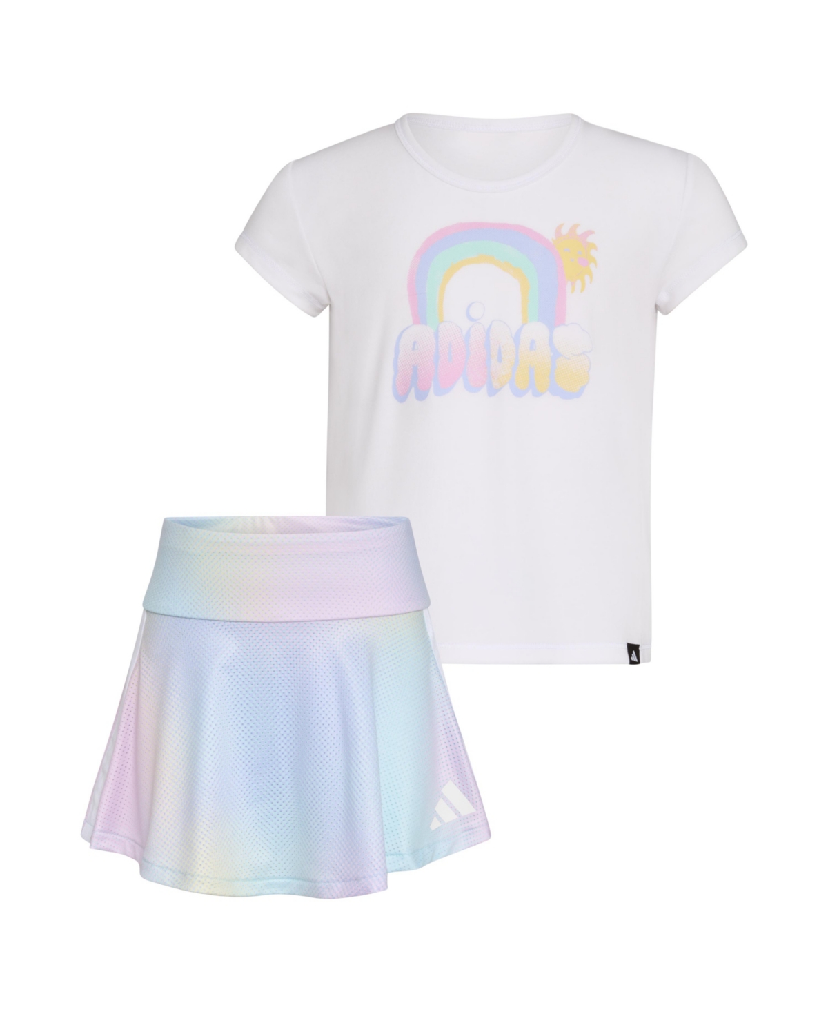 Adidas Originals Toddler And Little Girls 2-piece Pleated T-shirt And Printed Flounce Skort Set In White
