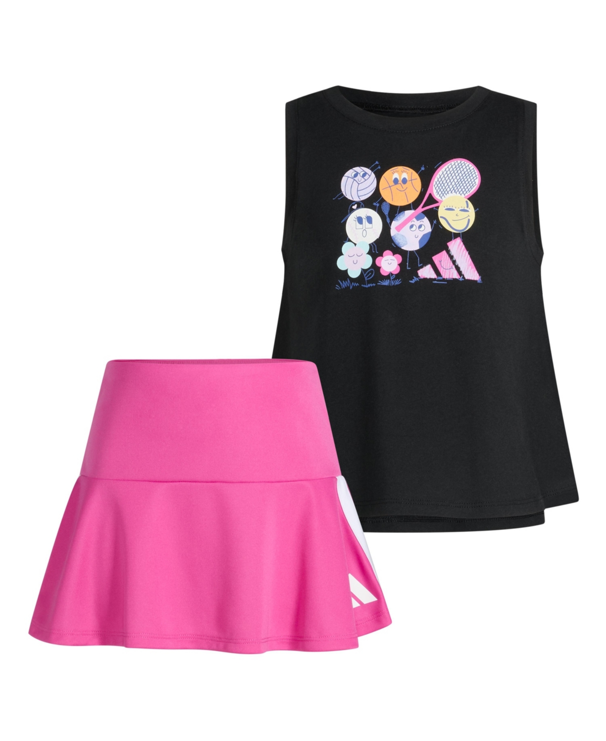 Adidas Originals Toddler And Little Girls 2-piece Waist Tank And 3-stripe Skort Set In Black