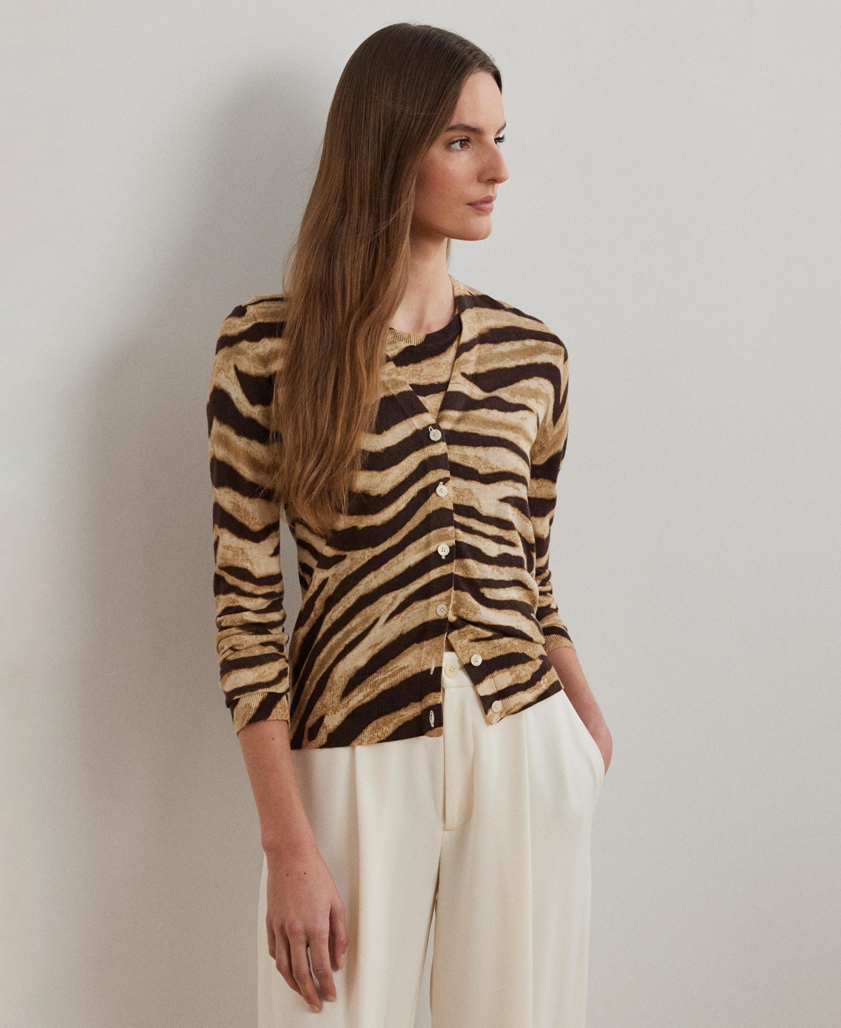Ralph Lauren Women's Zebra-print Linen-cotton Cardigan