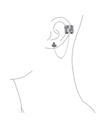 Set of 2 Celtic Viking Swirl Ear Cuff Chain Stud Earrings