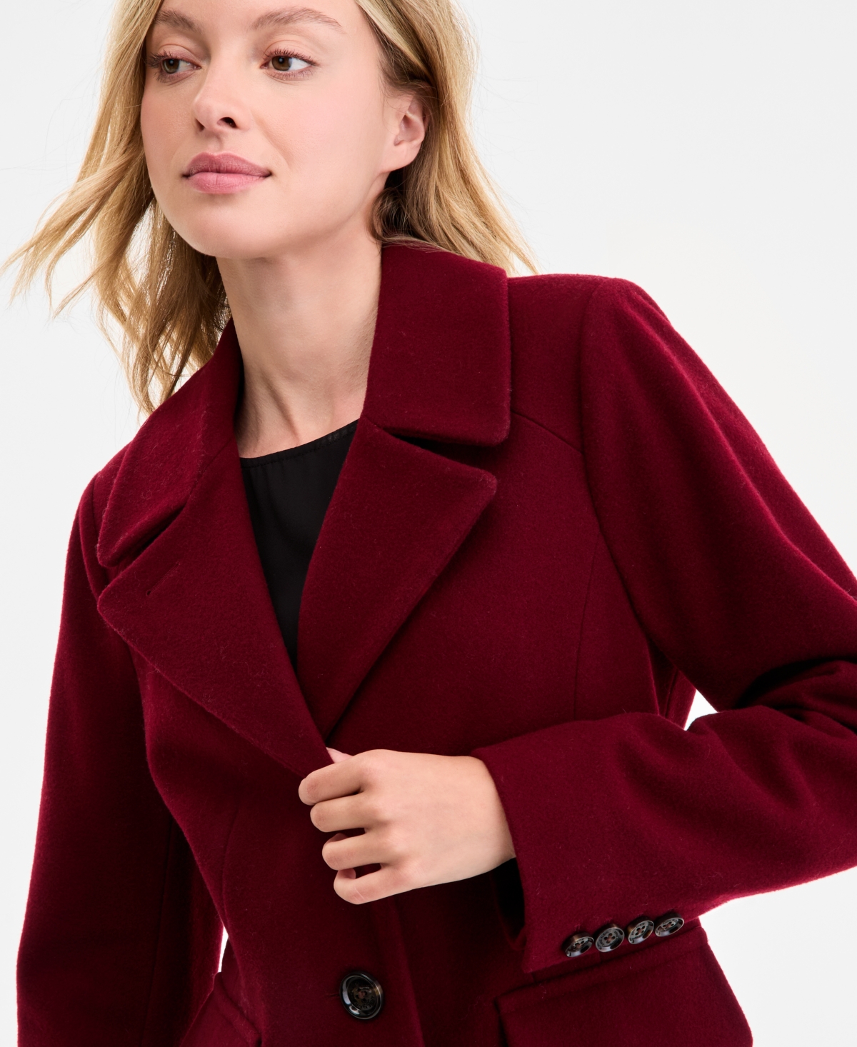 Anne Klein Women's Single-breasted Walker Coat, Exclusively At Macy's In Burgundy