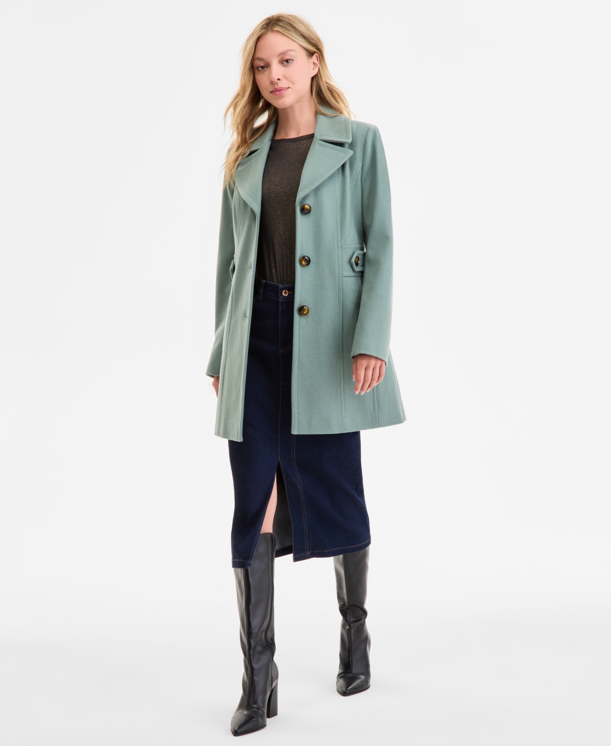 Anne Klein Women's Single-breasted Notched-collar Peacoat In Gray