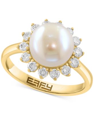 EFFY Collection - Cultured Freshwater Pearl (9mm) & Diamond (3/8 ct. t.w.) Statement Ring in 14k Yellow Gold