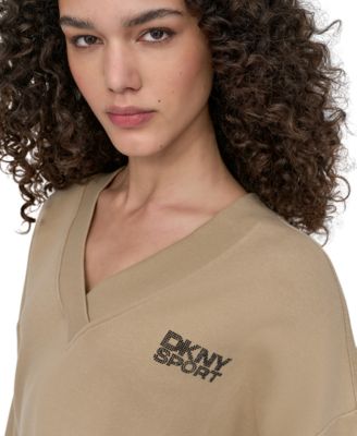 Women's Rhinestone-Logo V-Neck Pullover Top