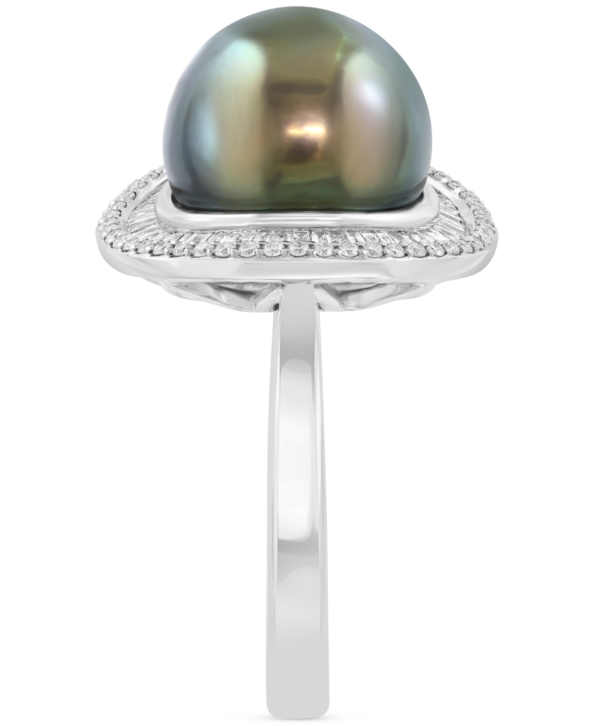 Effy Collection Effy Cultured Tahitian Pearl (11mm) & Diamond (3/8 Ct. T.w.) Statement Ring In 14k White Gold In Gold
