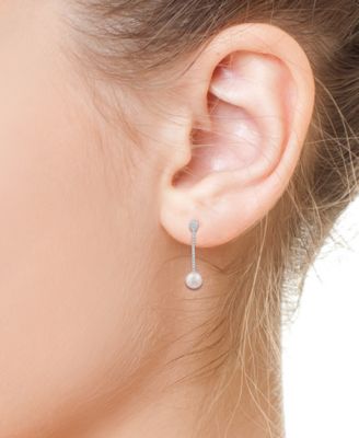 EFFY&reg; Cultured Freshwater Pearl (8mm) & Diamond (3/8 ct. t.w.) Linear Drop Earrings in 14k White Gold
