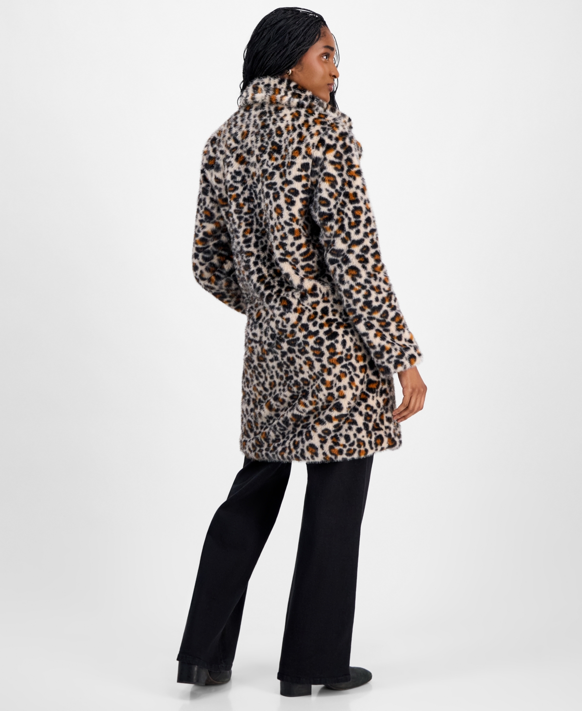 Coffeeshop Juniors' Notched-collar Faux-fur Walker Coat In Brown