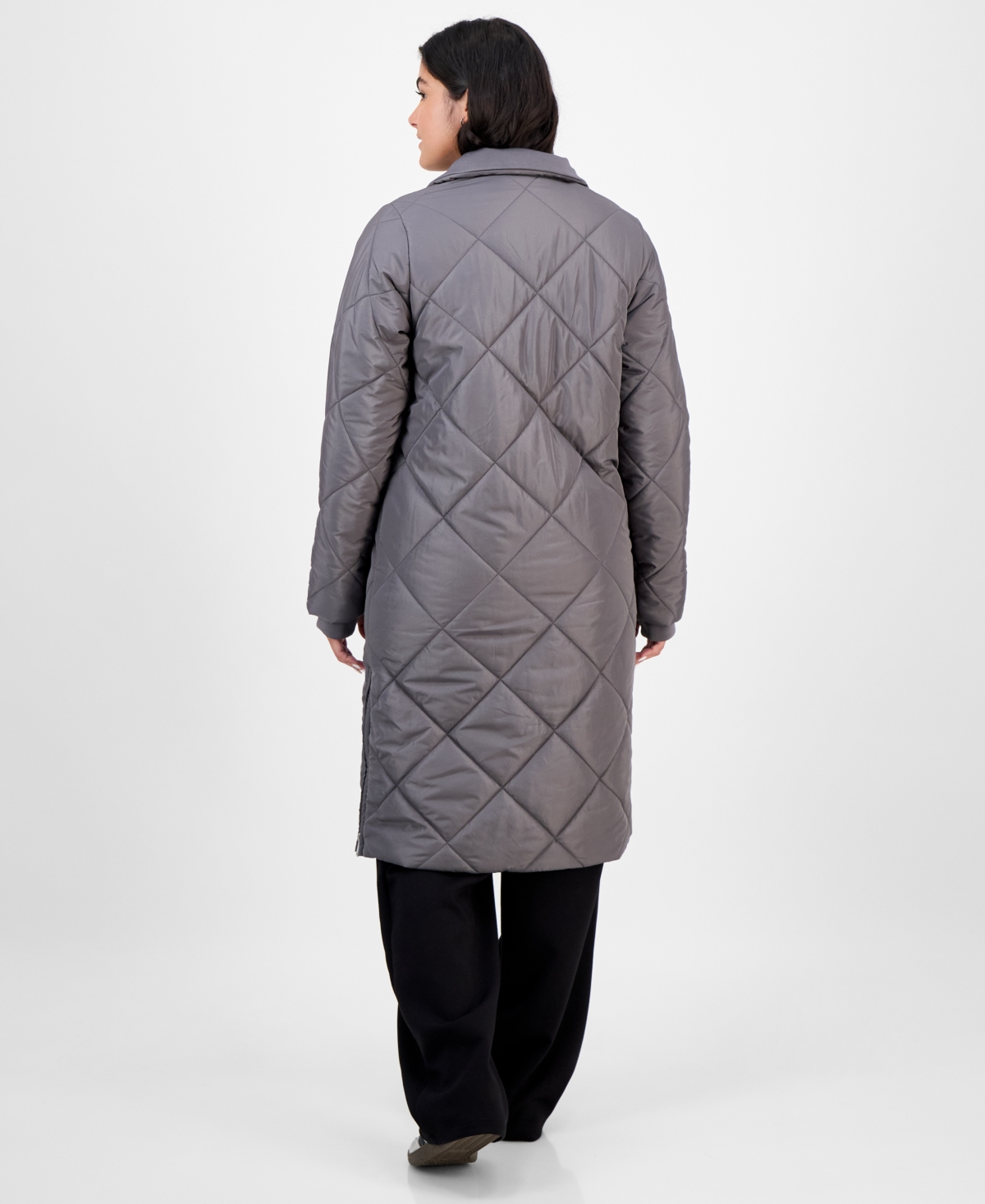 Coffeeshop Juniors' Shawl-collar Quilted Coat In Gray