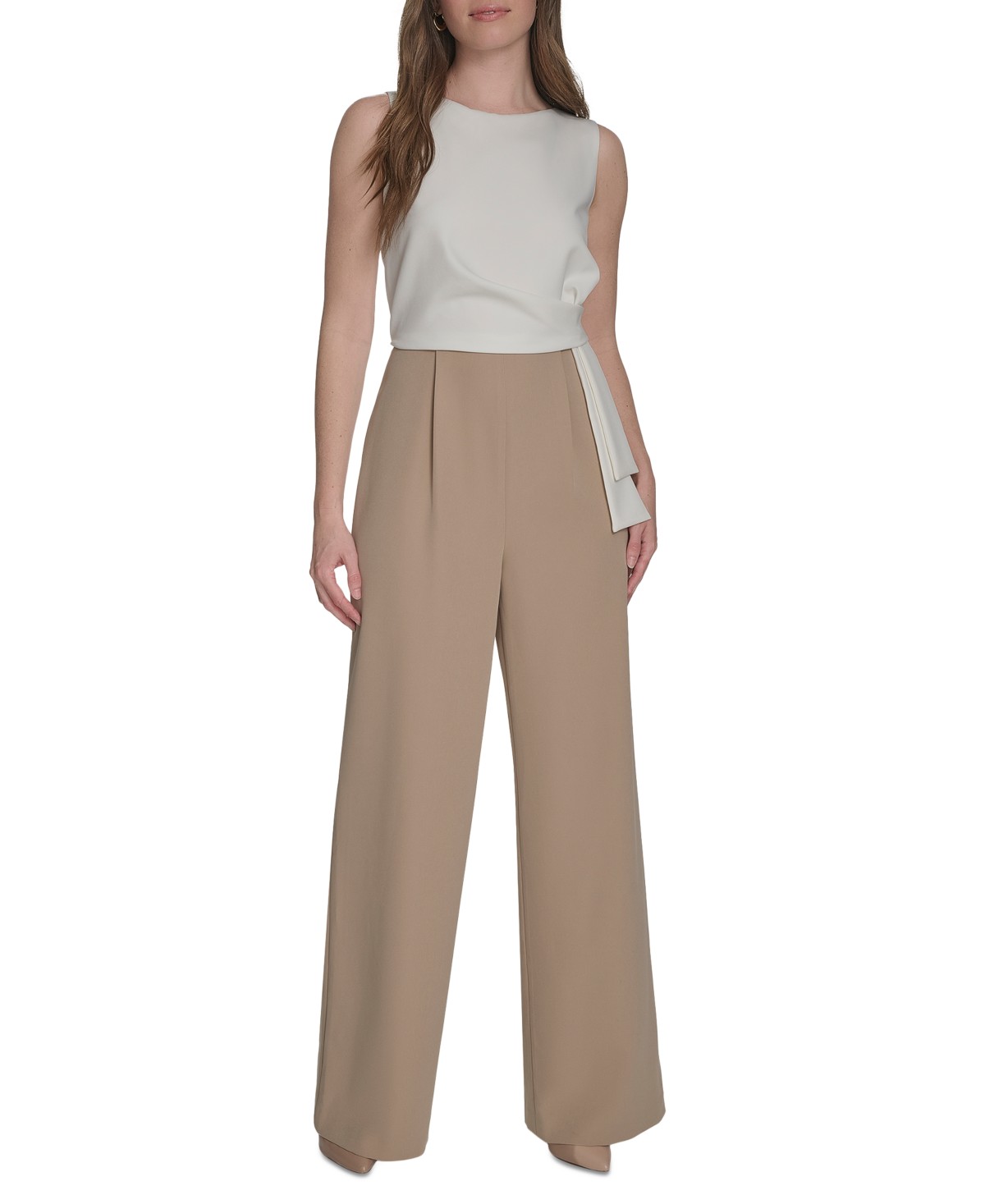 Женские Tommy Hilfiger Women's Sleeveless Side Drape Two-Tone Jumpsuit — фото 1