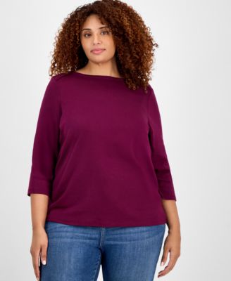 Women's Pima Cotton 3/4-Sleeve Boat-Neck Top, PP-4X, Created for Macy's