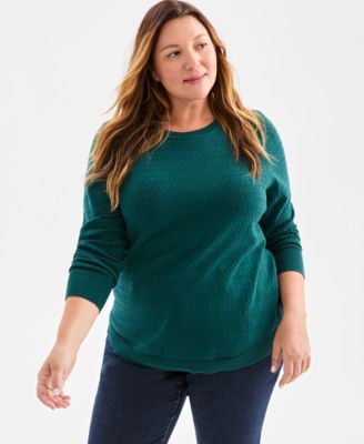 Style & Co - Plus Size Cotton Color-Block Crewneck Sweater