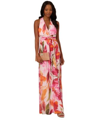 Adrianna Papell - Women's Floral Chiffon V-Neck Gown