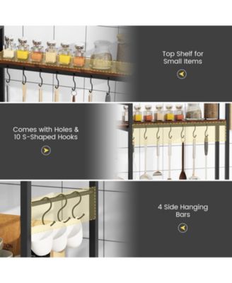 5-Tier Bakers Rack with Power Outlets and 10 S-Shaped Hooks – Multi-Functional Kitchen Storage with Electrical Access