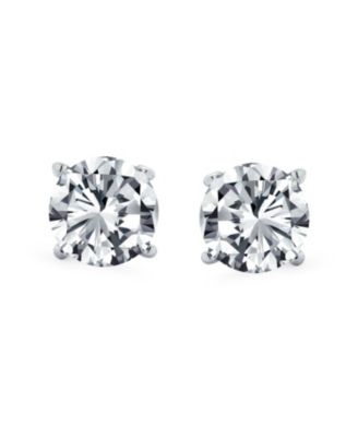 Classic Set of 2 CZ Solitaire Cubic Zirconia Stud Earrings Screwback Posts Sterling Silver 8MM