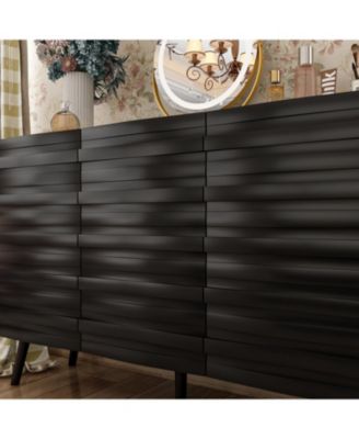 Nightstand with three cabinet doors, Side table with embossed pattern, wood end table, Bedside table for bedrooms, living rooms, offices