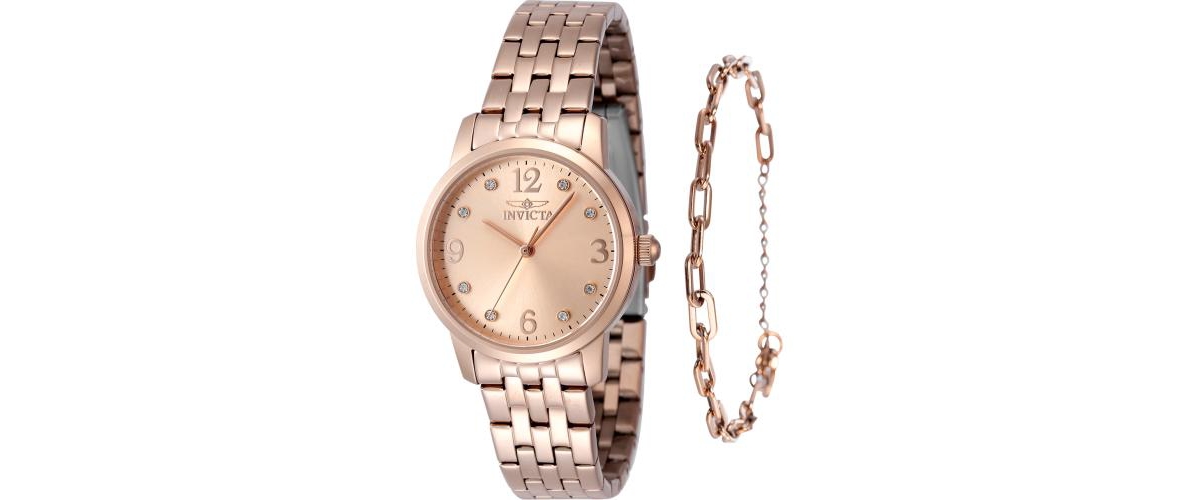 Women's 48257 Angel Quartz 3 Hand Rose Gold Dial Watch - Gold