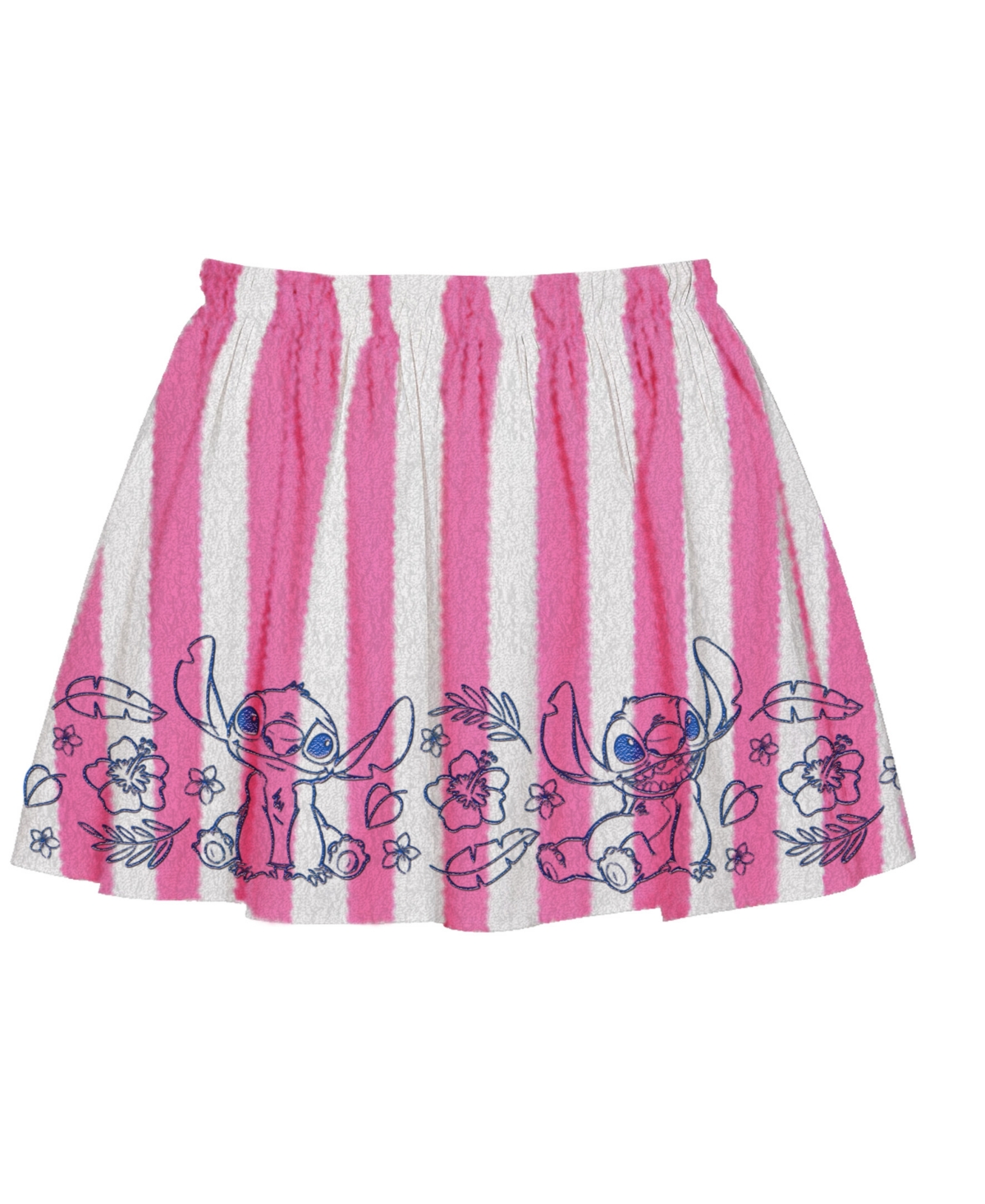 Disney Toddler And Little Girls 2-piece Stitch Embroidered Stripe Top And Skirt Set