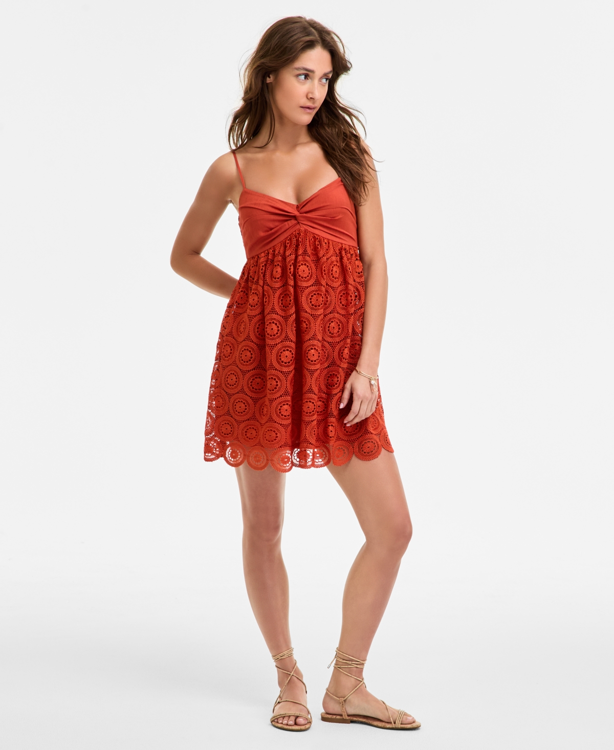 Row A Juniors' Emma Lace Babydoll Mini Dress