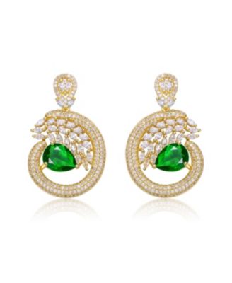 14K Gold Plated with Green Pear-Shaped Cubic Zirconia Drop Earrings
