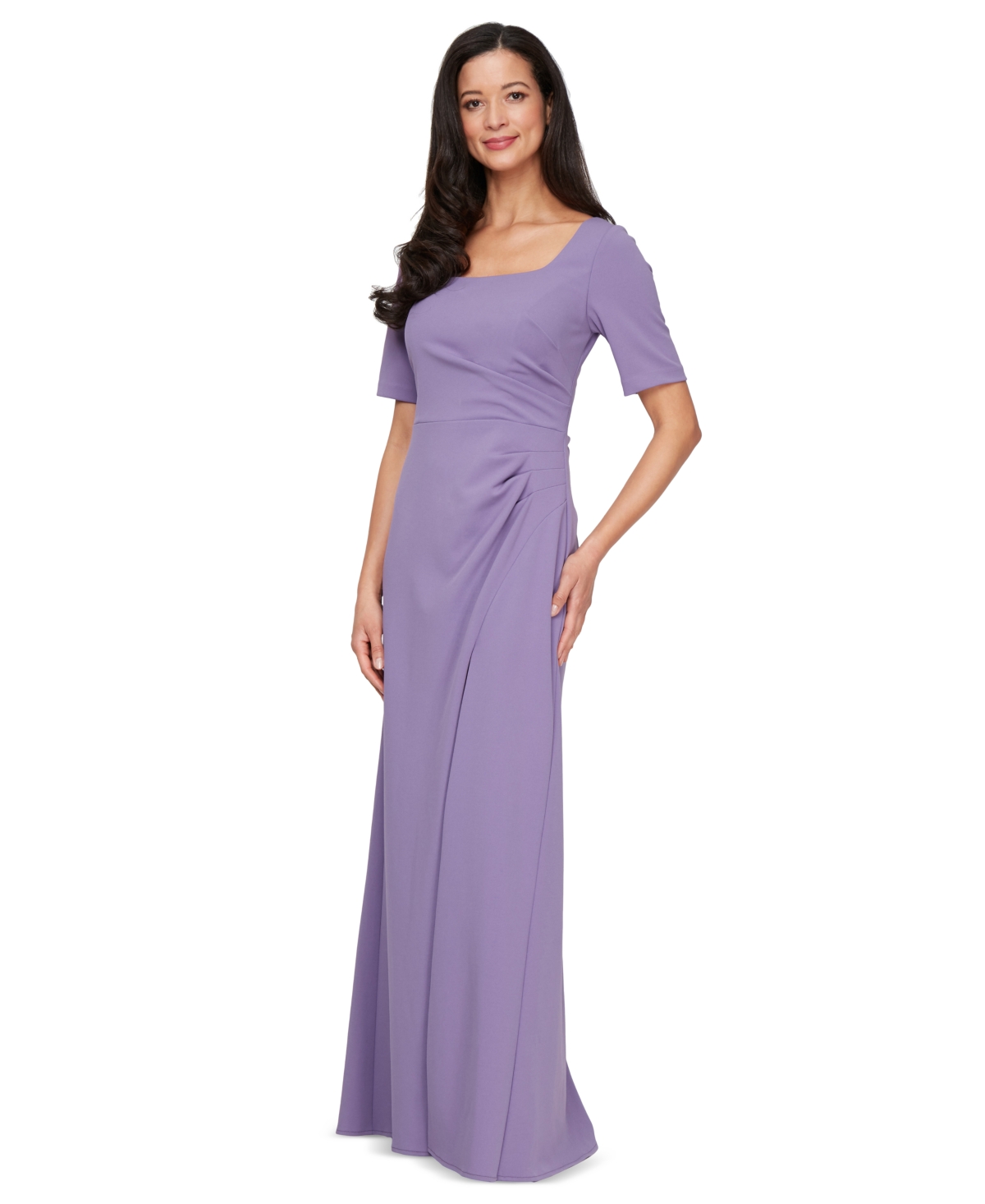 Women's Short-Sleeve Side-Pleated Gown - Icy Orchid