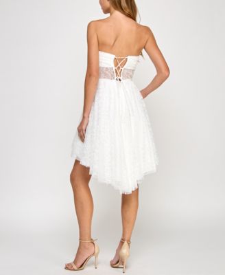 Juniors' Strapless Lace High-Low Dress