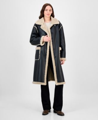 Maralyn & Me - Juniors' Long Faux-Shearling-Trimmed Coat
