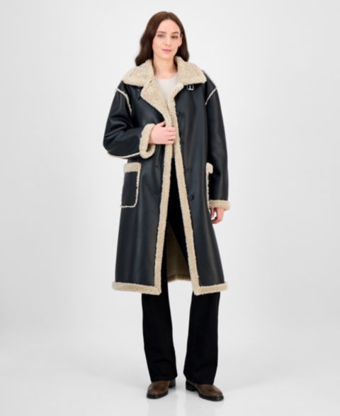 Женские куртки Maralyn & Me Juniors' Long Faux-Shearling-Trimmed Coat