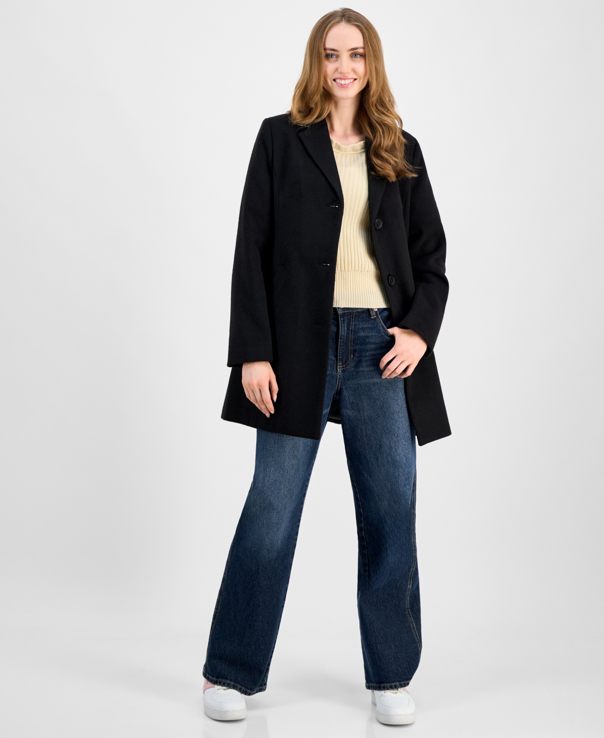 Maralyn & Me Juniors' Single-breasted Walker Coat In Black