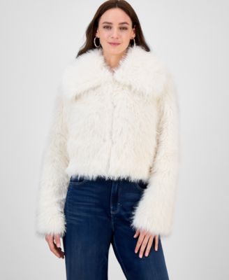 Juniors' Cropped Faux-Fur Coat