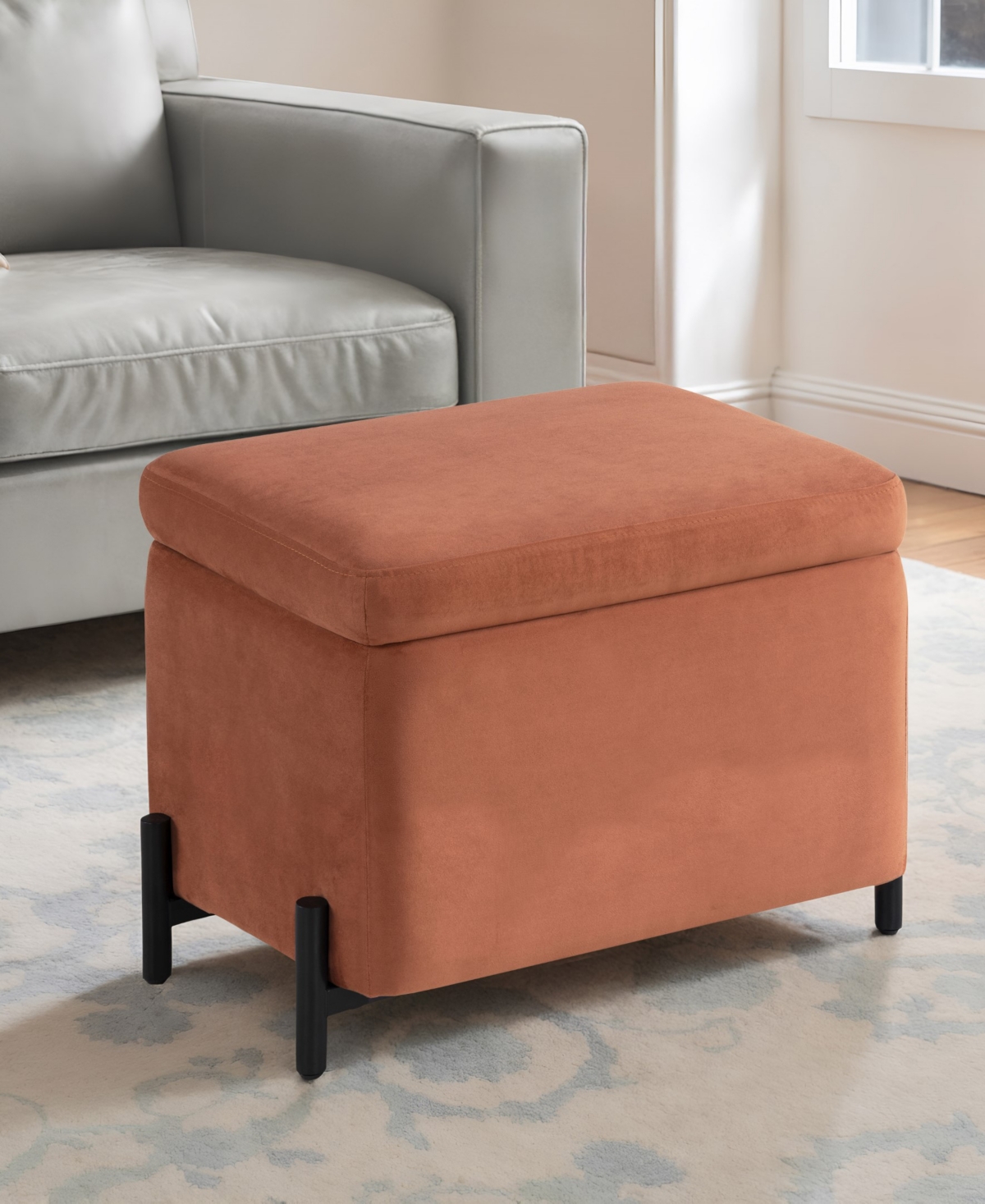 Lifestyle Solutions 24" Velvet Kyoto Small Storage Ottoman In Brown
