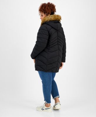 Juniors' Plus Size Faux-Fur Hooded Puffer Coat