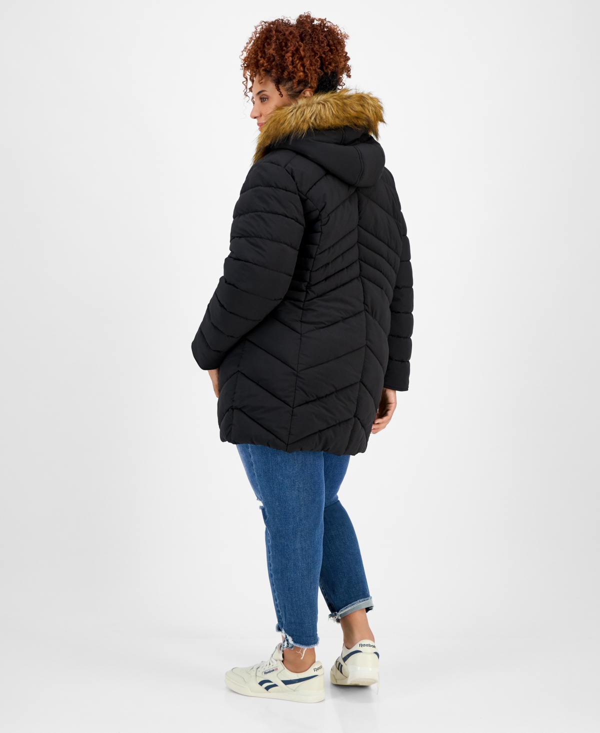 Maralyn & Me Juniors' Faux-fur Hooded Puffer Coat In Black