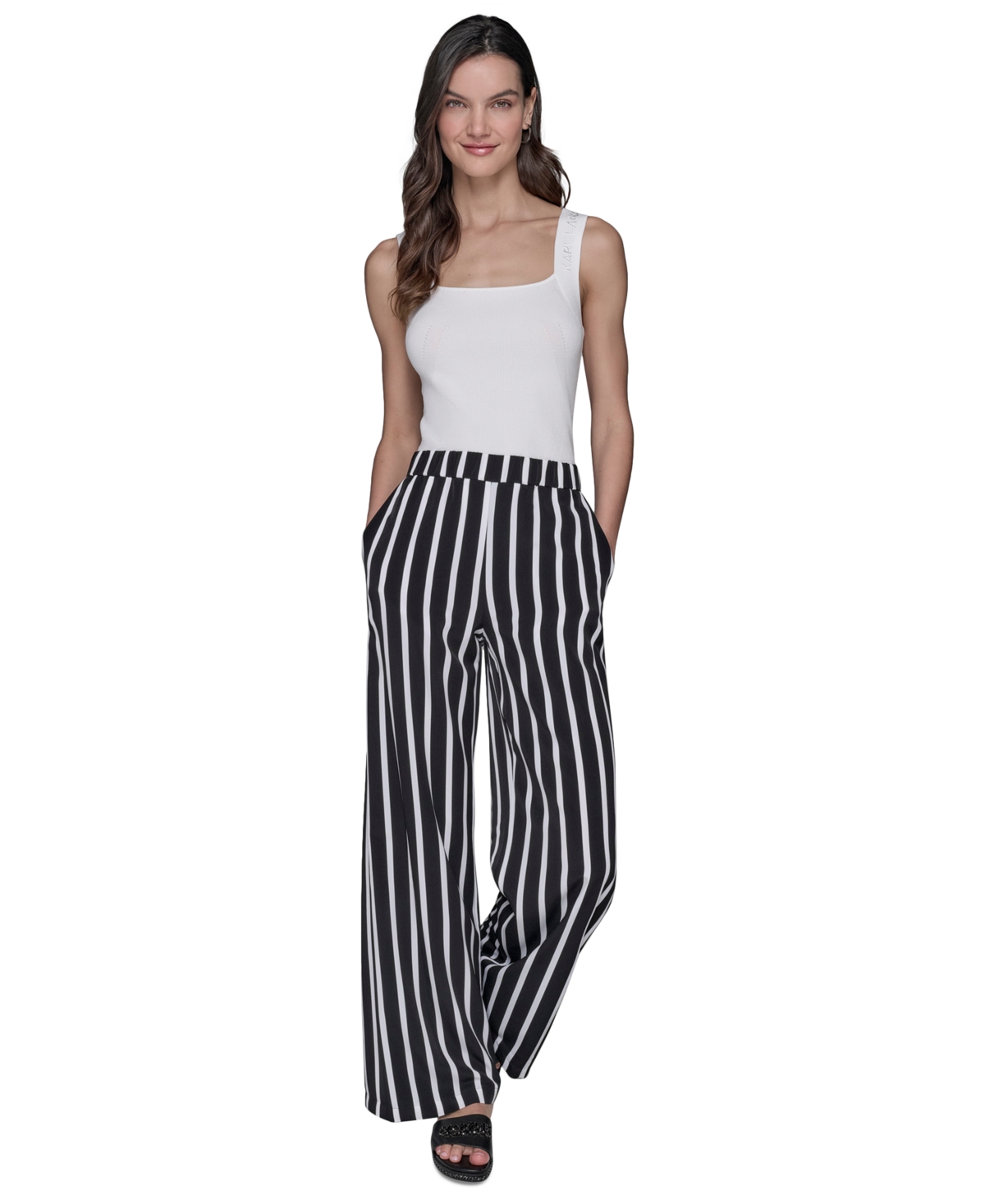 Women's Striped Pull-On Pants - Black/Soft White