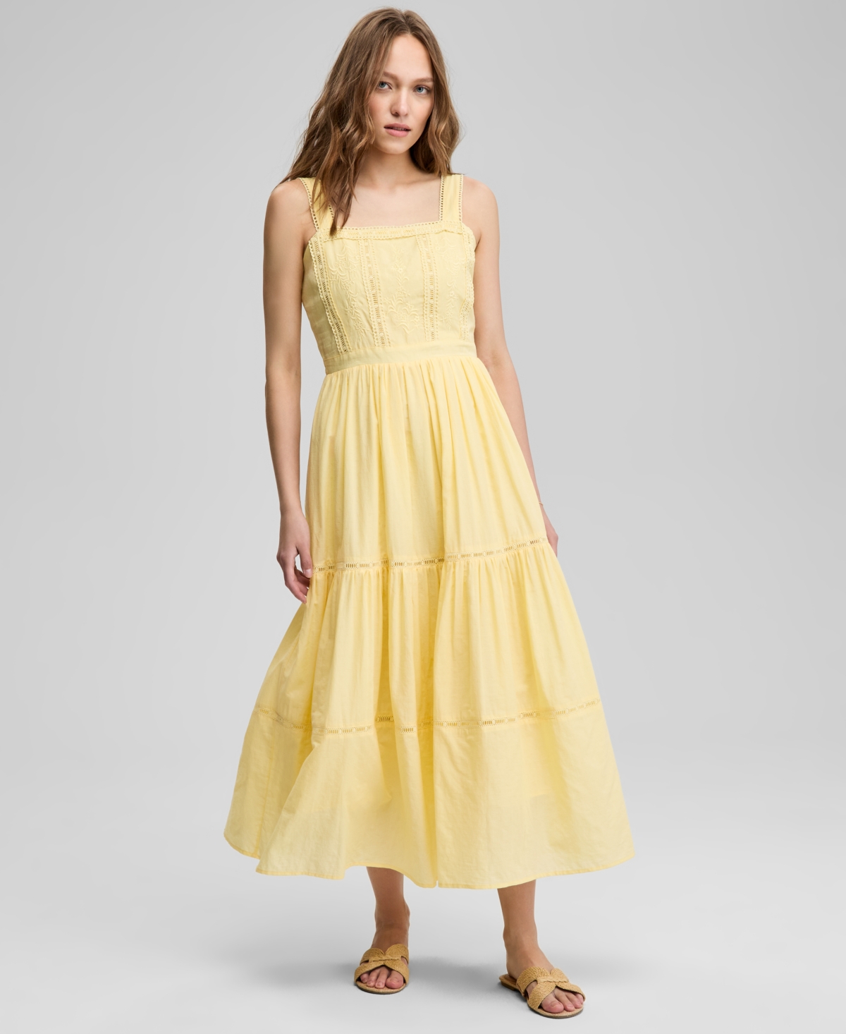 Petite Embroidered Sleeveless Tiered Maxi Dress, Exclusively at Macy's - Butter Yellow