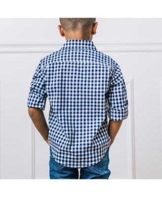 Boys Organic Long Sleeve Stretch Poplin Roll-Up Button Down Shirt