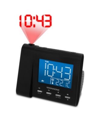 Projection Alarm Clock – AM/FM Radio, Auto Time Set, Dual Alarm, Temp/Date Display, Battery Backup, Bonus Aux Cable