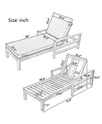 Acacia Wood Adjustable Backrest Outdoor Lounge Chair, Suitable for Gardens, Terraces