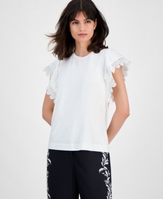 Women's Lace-Trim Cap-Sleeve T-Shirt