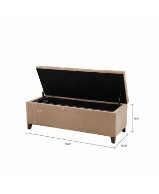 Tufted Upholstered Storage Bench with Button Top, Solid Wood Legs for Bedroom or Living Room, Hidden Blanket