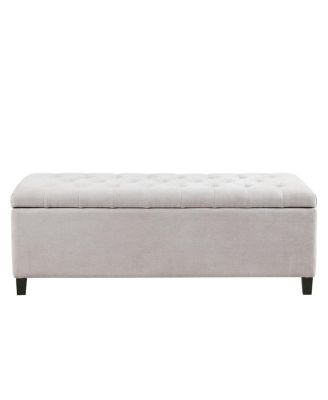 Tufted Upholstered Storage Bench with Button Top, Solid Wood Legs for Bedroom or Living Room, Hidden Blanket