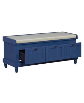 Classic Storage Bench with Cushioned Seat and Three Drawers for Entryway and Living Room