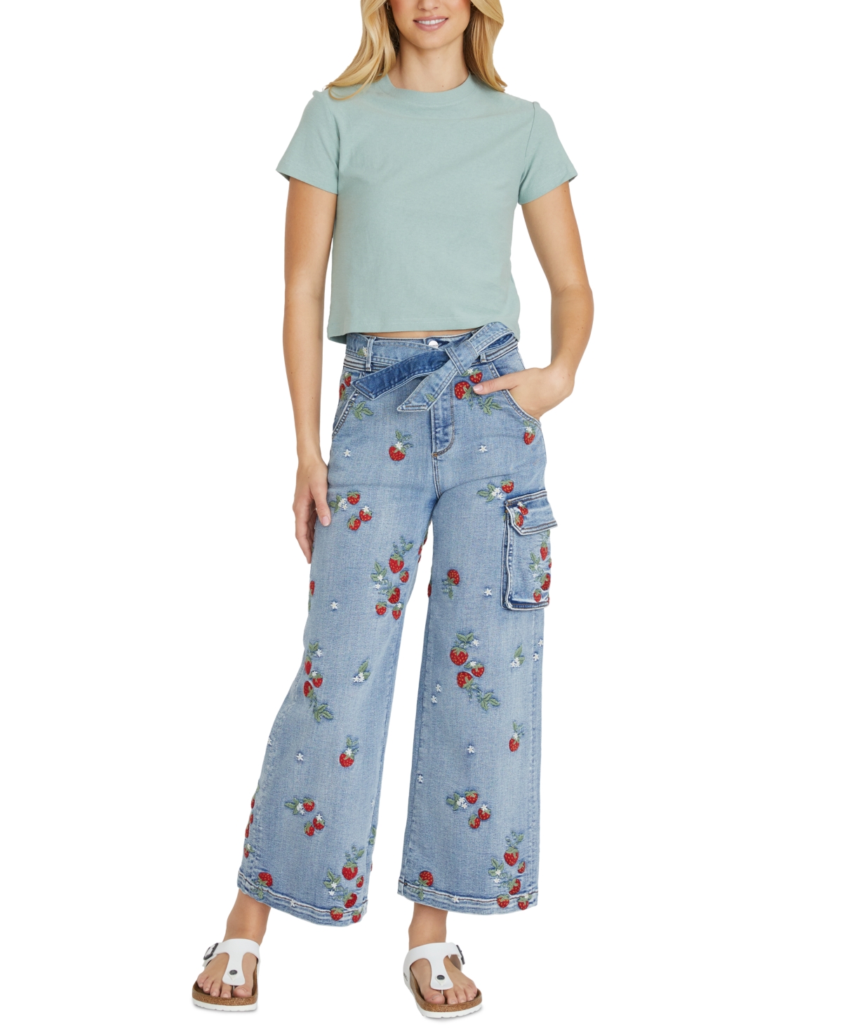 Women's Olivia Belted Cargo Jeans X Strawberry Fields - Light Wash