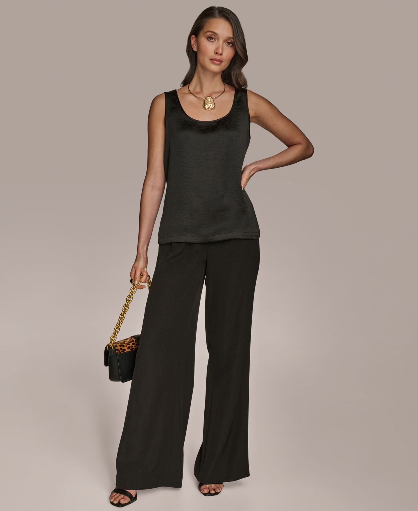 Женский топ Donna Karan New York Satin Scoop-Neck Tank Top, цвет: Чёрный — фото 4
