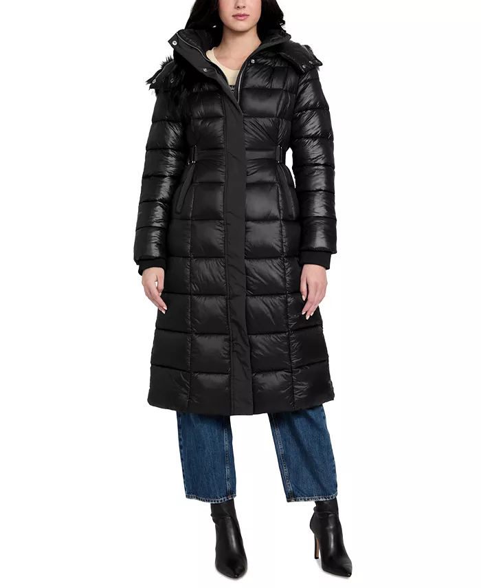 Women's Faux-Fur Trim Hooded Maxi Puffer Coat
