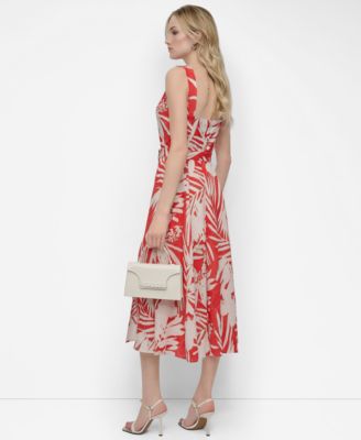 【DKNY】ベルト付きミディドレス 新着／独占販売】DKNY ベルト付白Aラインミディドレス 送料込