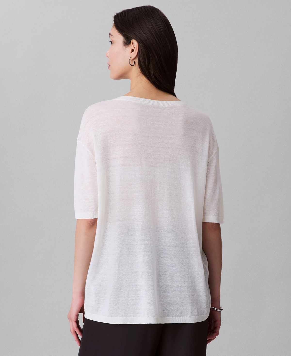 Calvin Klein Women's Short Sleeve Linen Blend Top In White