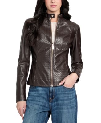 GUESS - Women's Faux-Leather Basketweave Jacket