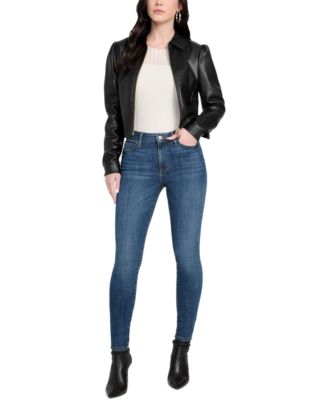 GUESS - Women's Faux-Leather Zip-Front Bomber Jacket