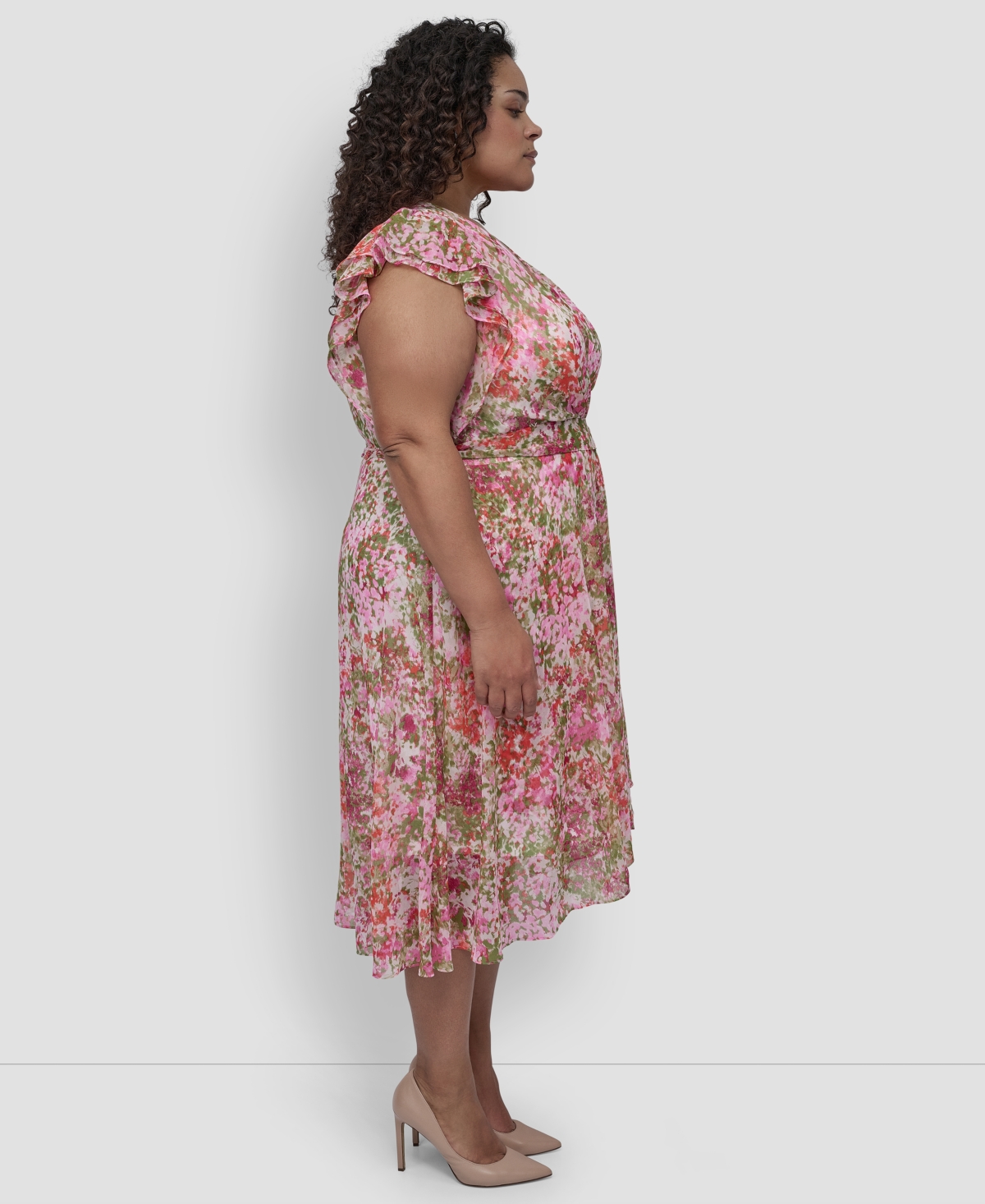Shop Dkny Plus Size Flutter-sleeve Belted High-low Dress
